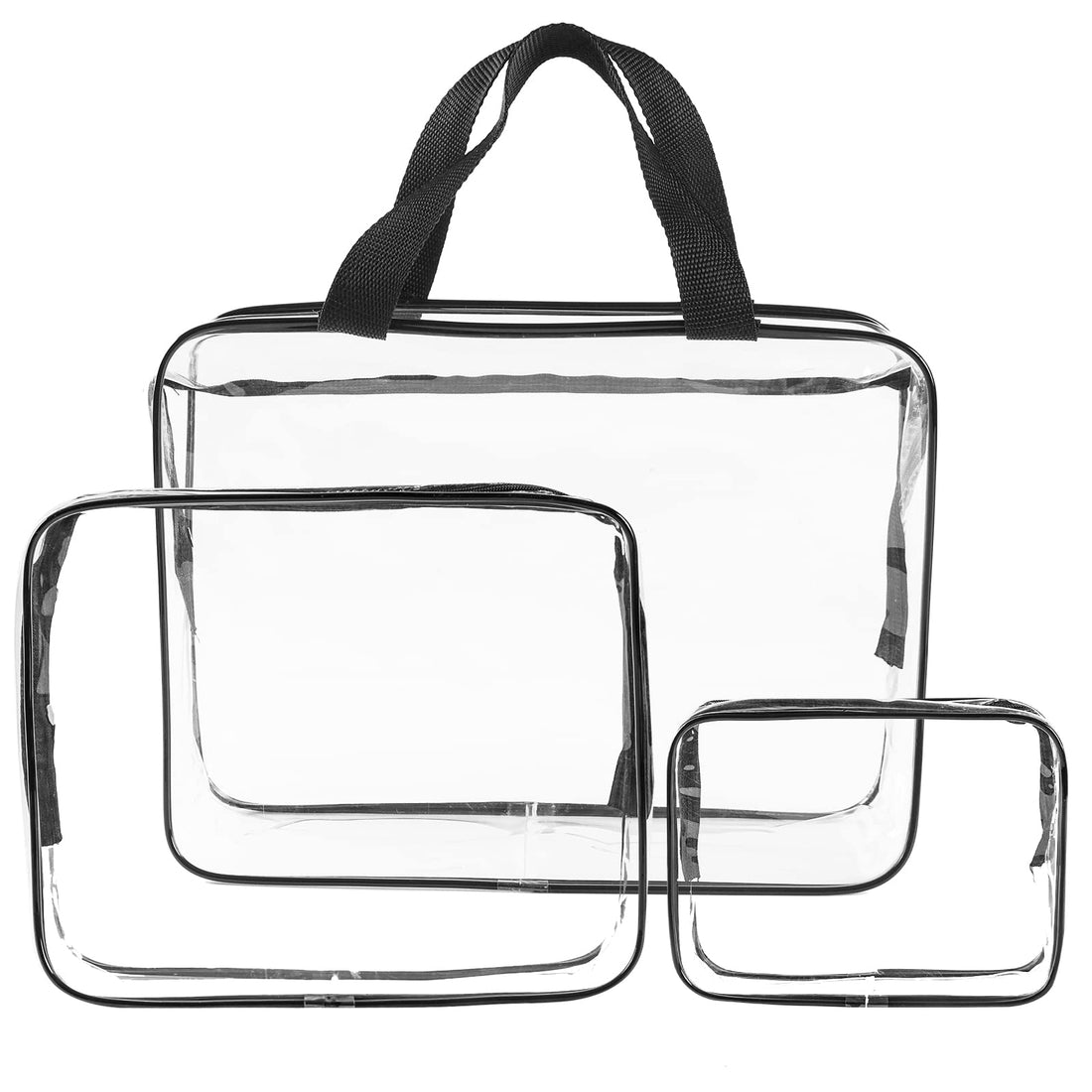 SKY TOUCH 3Pcs Clear Cosmetic Bag, Portable Clear Toiletry Bag With Zipper & Carry Handle For Travel Luggage Pouch And Bathroom Cosmetics And Cream Storage, Waterproof, Black, Black, 3 Piece Set