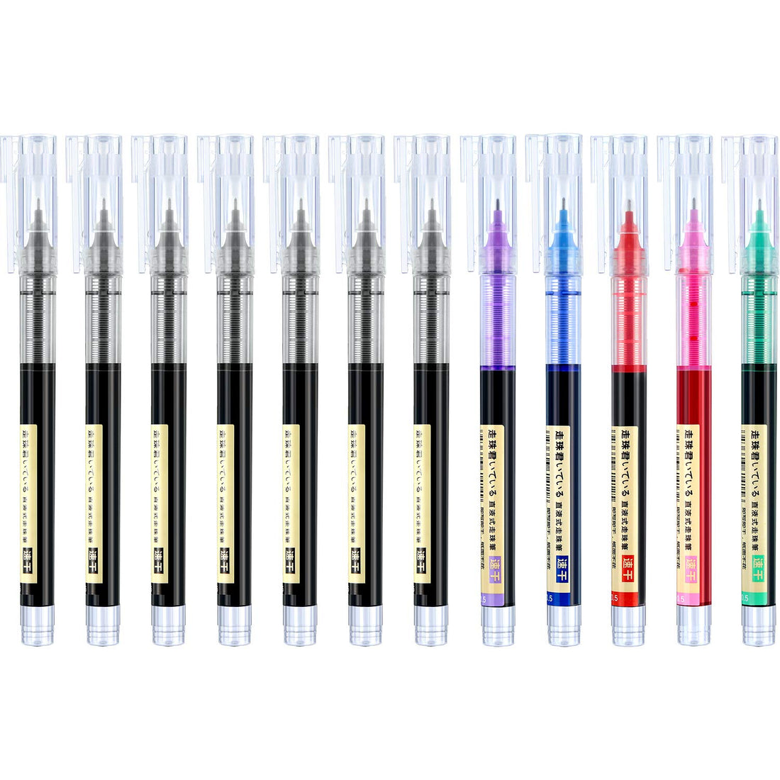 12 Pieces Rolling Ball Pens, Quick-Drying Ink 0.5 mm Extra Fine Point Pens Liquid Ink Pen Rollerball Pens (Black, Red, Blue, Pink, Purple and Green)