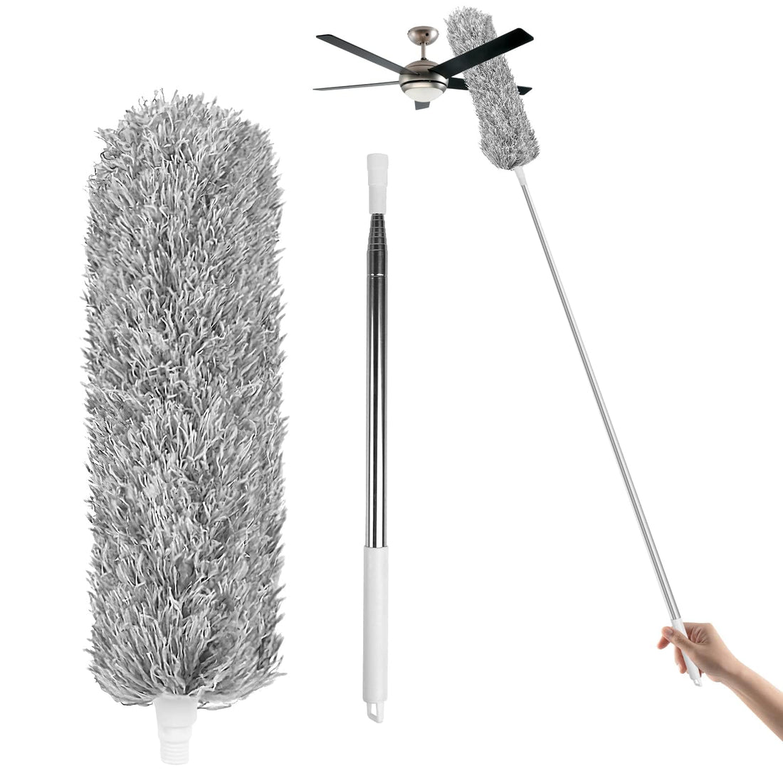 Duster for Dust, Up to 2.8 m in Length Extra Long Retractable Microfibre Vacuum Cleaner, Microfibre Brush for Rims, Extendable Microfibre Duster, Washable Microfibre Duster