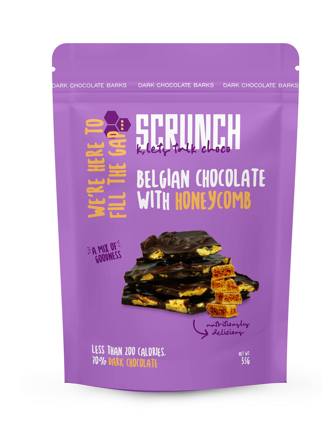 Scrunch - belgian dark chocolate barks with honeycomb 35g