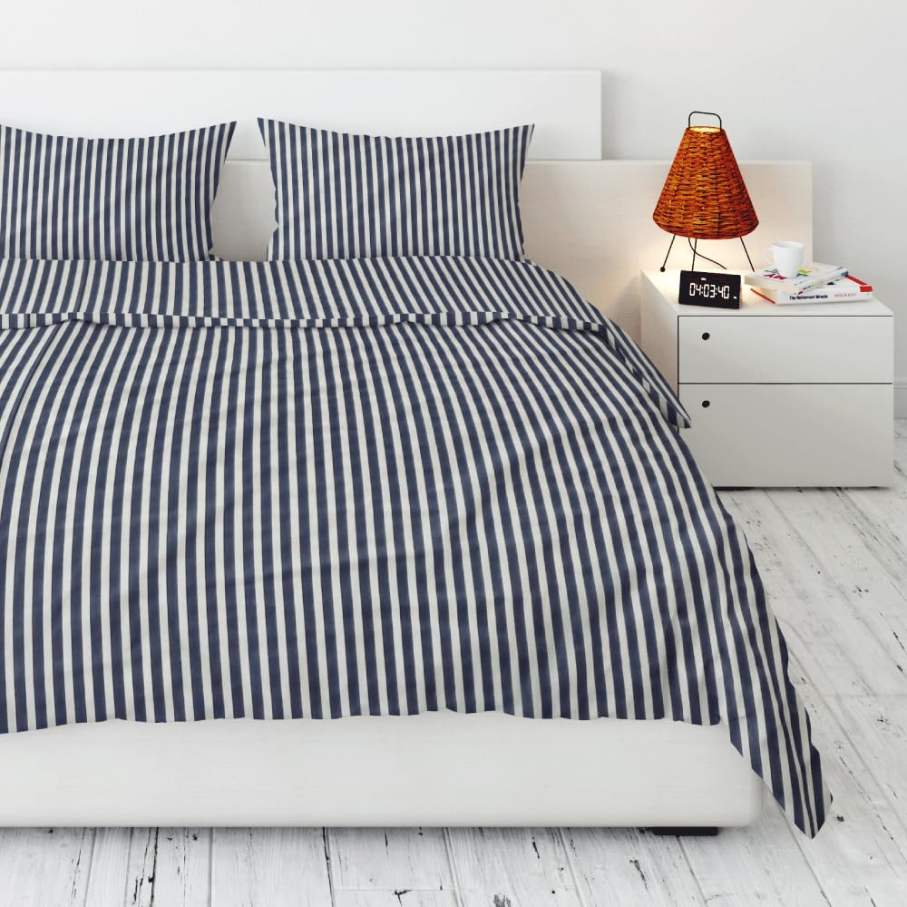 Bed N Home Striped Printed Duvet Cover Set, 240 cm x 260 cm Size, Multicolor