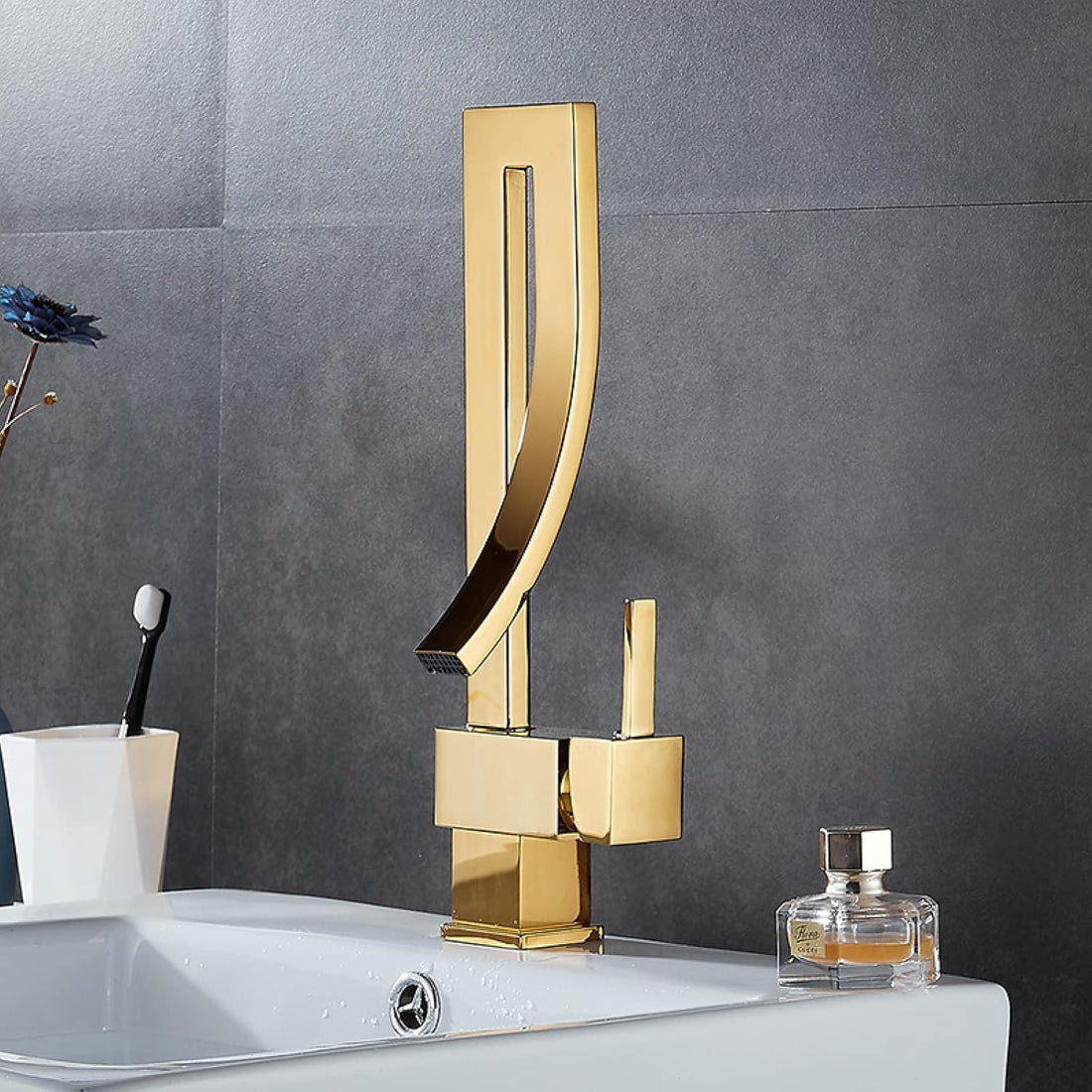 Basin Water Mixer (360 Degree Movable Basin Mixer with Side Hand Hot Cold Design Very Elegant Design) (Gold)
