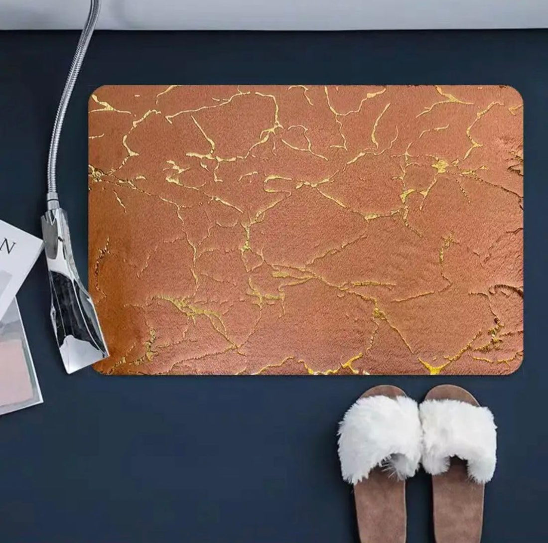 Imitation Rabbit Hair Gilded Floor Mat Bedroom Floor Mat Non-Slip Study Door Mat Bathroom Water Absorption Floor Mat (Orange)