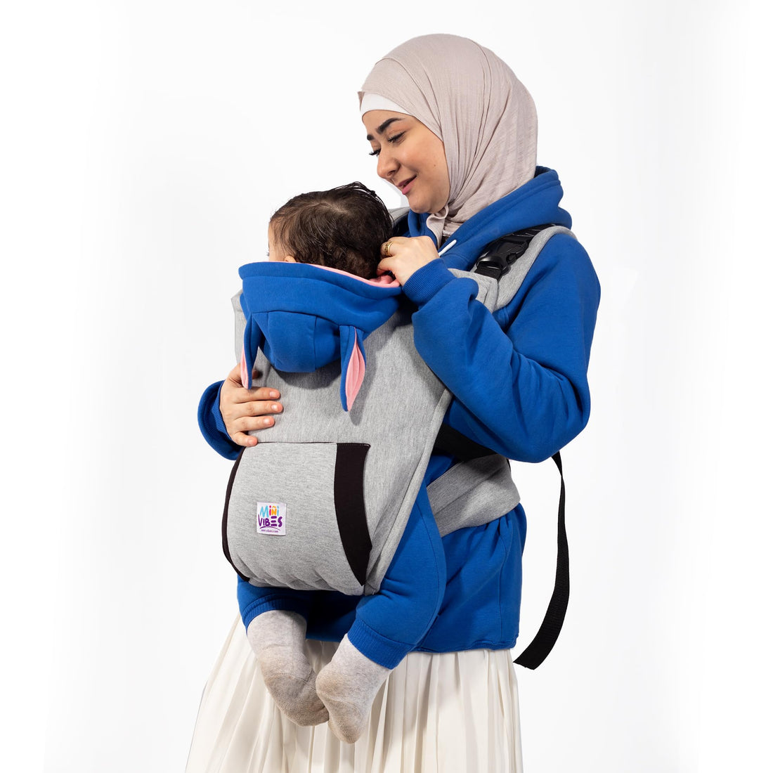 Mini Vibes 100% Cotton baby carrier - for newborn baby & toddler - baby sling carrier - baby wrap carrier for newborn - baby carrier for 3-24 months - Up To 18Kg (Grey)