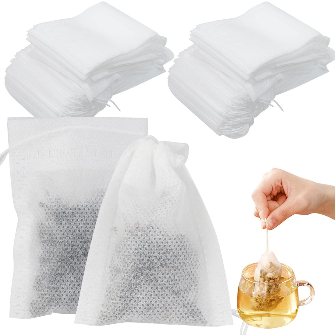 Rairsky Pack of 200 Tea Bags Empty Paper, Tea Filter Bags Disposable Infuser with Drawstring, 5 x 7 cm Tea Filter Bags Empty Cotton Filter Tea Bags for Tea Fruit Tea Spice Herbal Powder