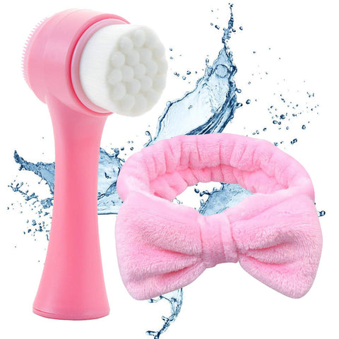 Manual Facial Cleansing Brush, Non-Electric 2 in 1 Silicone Facial exfoliator (with 1 big Headband), for Deep Cleansing Gentle Exfoliating Removing Blackhead Massaging, All Types Skin