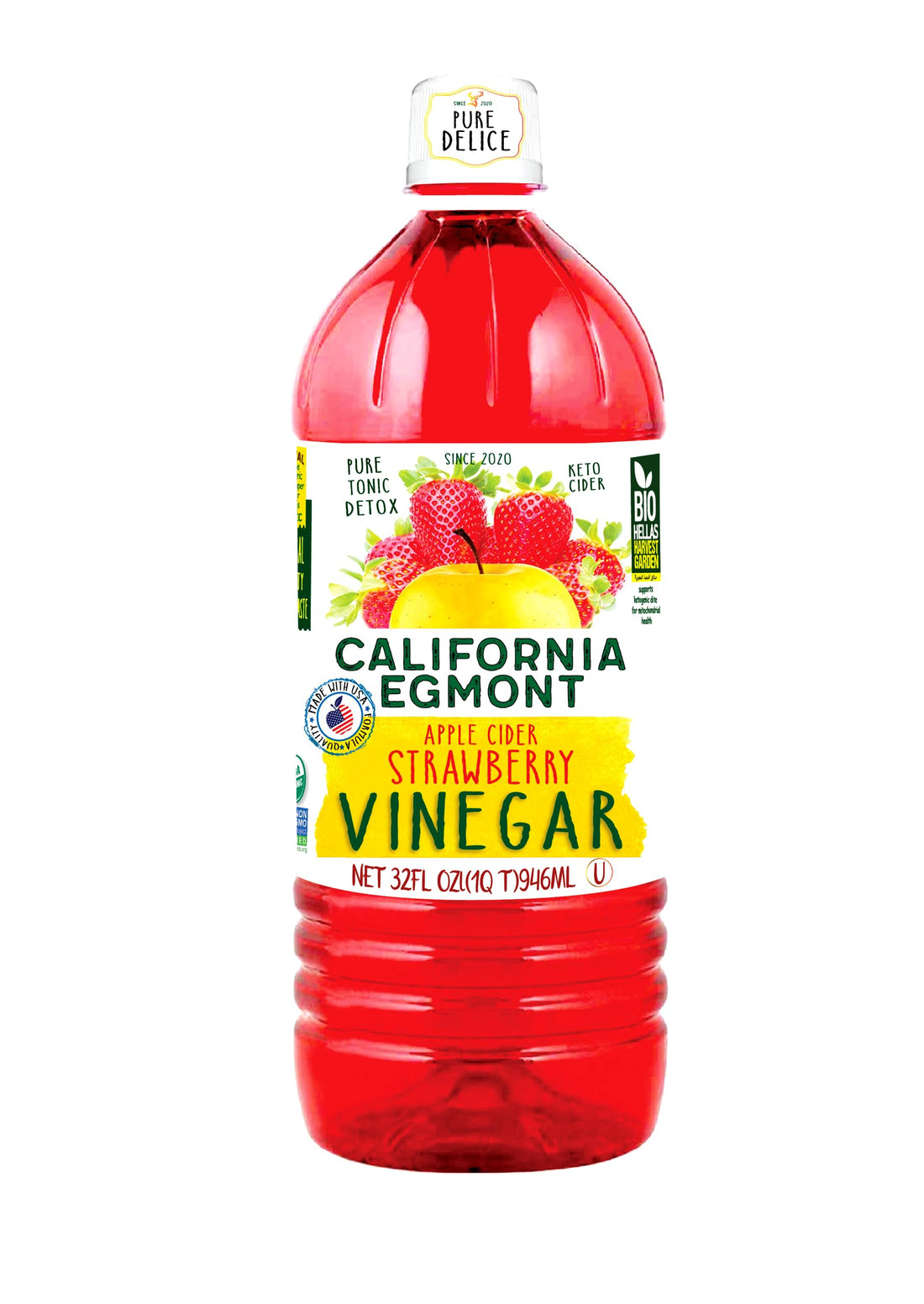 California Egmont 100% Organic Fermented Apple Cider Vinegar with Strawberries (Organic Keto Cedar Detox) [Weight Management Management] – Great Health Benefits (946g, Mink 13)