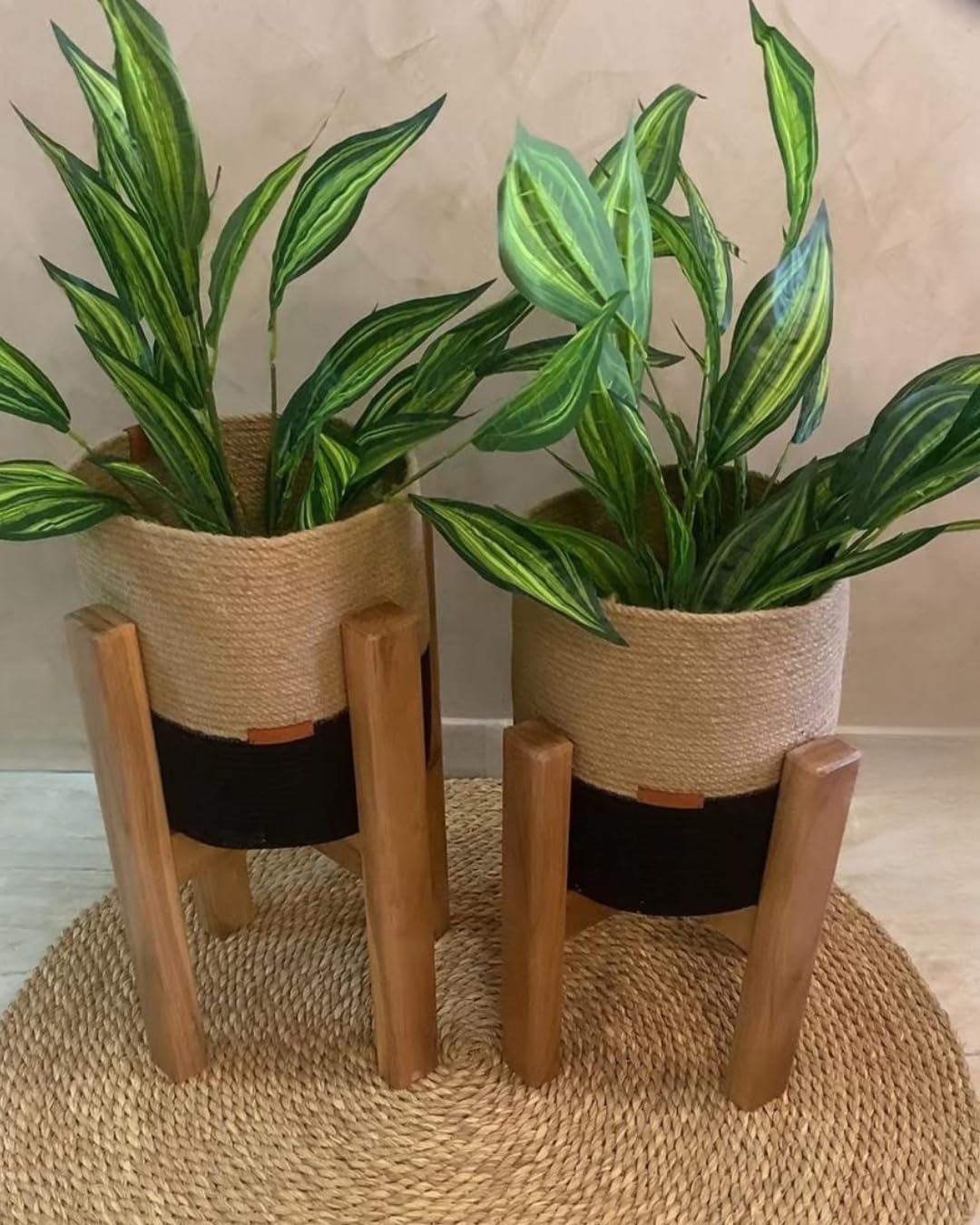 Modern Wooden Plant Stand with Square Legs, 50 cm Height x 30 cm Diameter