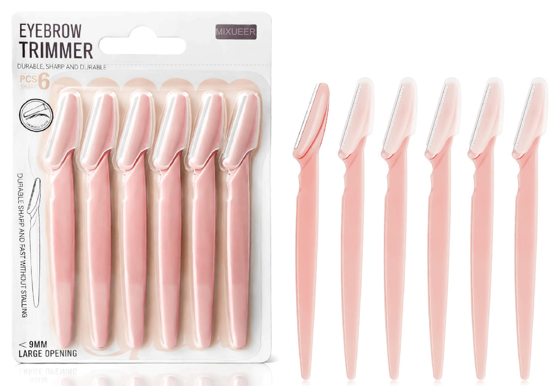 Mixueer - Eyebrow & Face Trimmer, Set Of 6 Pieces, Sharp & Durable, For Home Use, Facial Razors For Peach Fuzz & Brow Shaping (Pink)