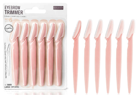 Mixueer - Eyebrow & Face Trimmer, Set Of 6 Pieces, Sharp & Durable, For Home Use, Facial Razors For Peach Fuzz & Brow Shaping (Pink)