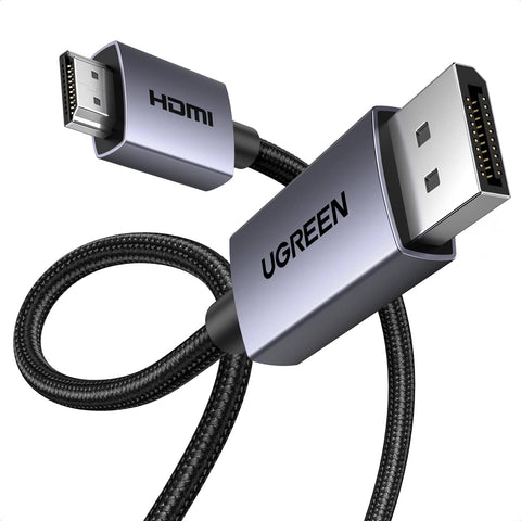 UGREEN 4K DisplayPort to HDMI Cable 2M, Supports 4K@30Hz, 2K@60Hz, 1080p@240Hz, Active DP to HDMI Braided Cable, Compatible for Graphics/SAMSUNG/Desktop/PC/EPSON/Sony