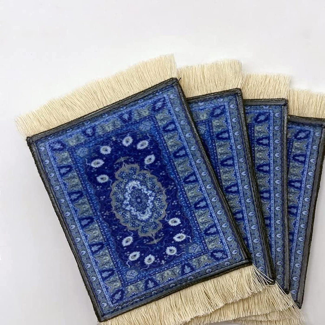 ART MOOD HOME Velvet & Leather Rug coaster Light Blue * Multicolors
