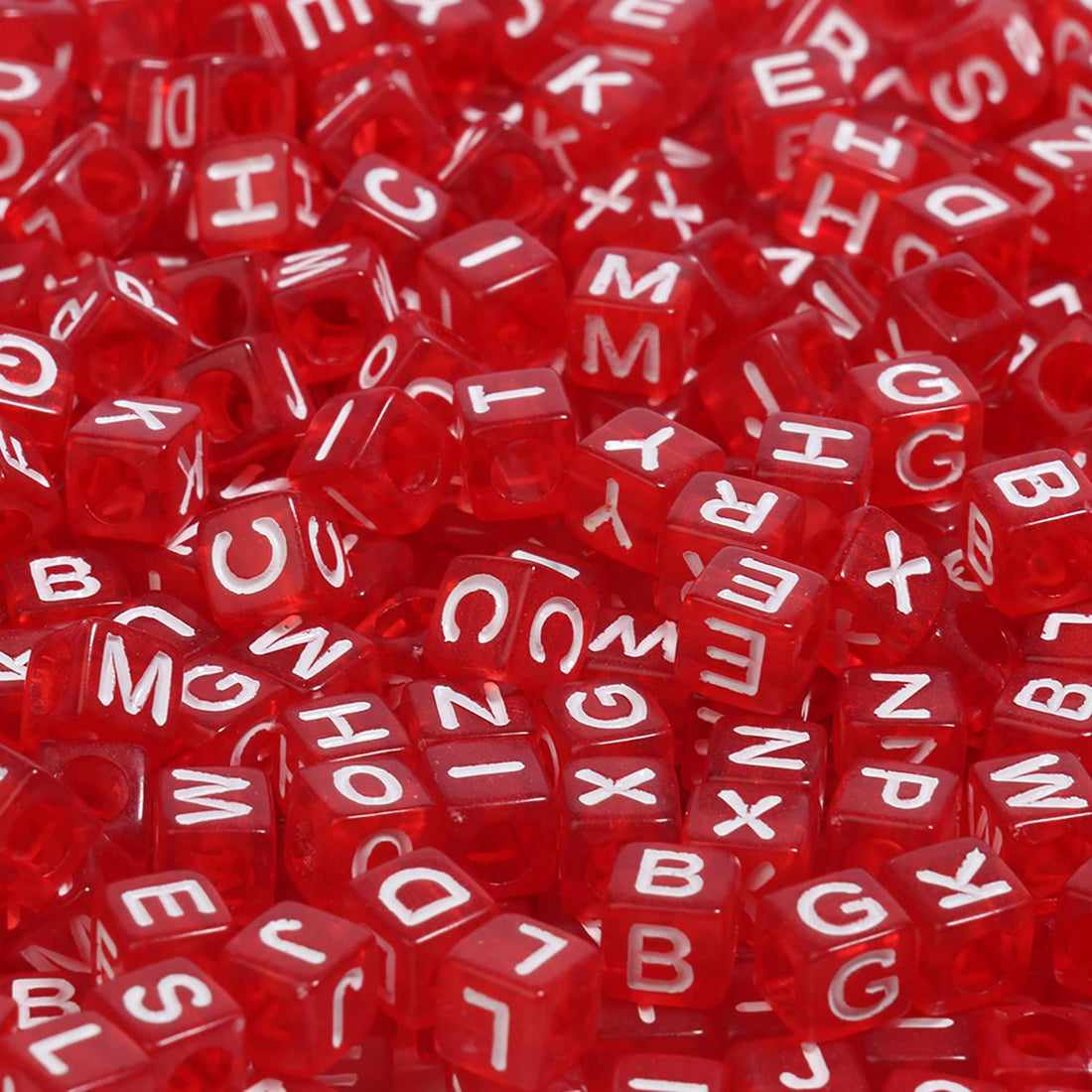 1200pcs Bulk Red Square Acrylic Alphabet Letter Beads 6x6mm White Letter A-Z Beads for Jewelry Making and DIY Bracelets, Necklaces, Key Chains