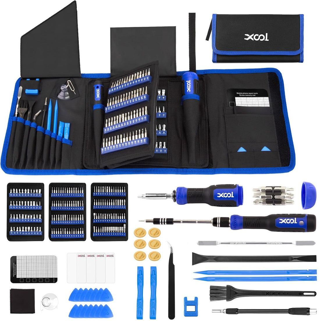 XOOL 200 in 1 Precision Screwdriver Kit, Electronics Repair Tool Magnetic Driver Kit with 164 Bits, Flexible Shaft, Extension Rod for Computer, iPhone, Laptop, PC, PS4, Xbox, Nintendo