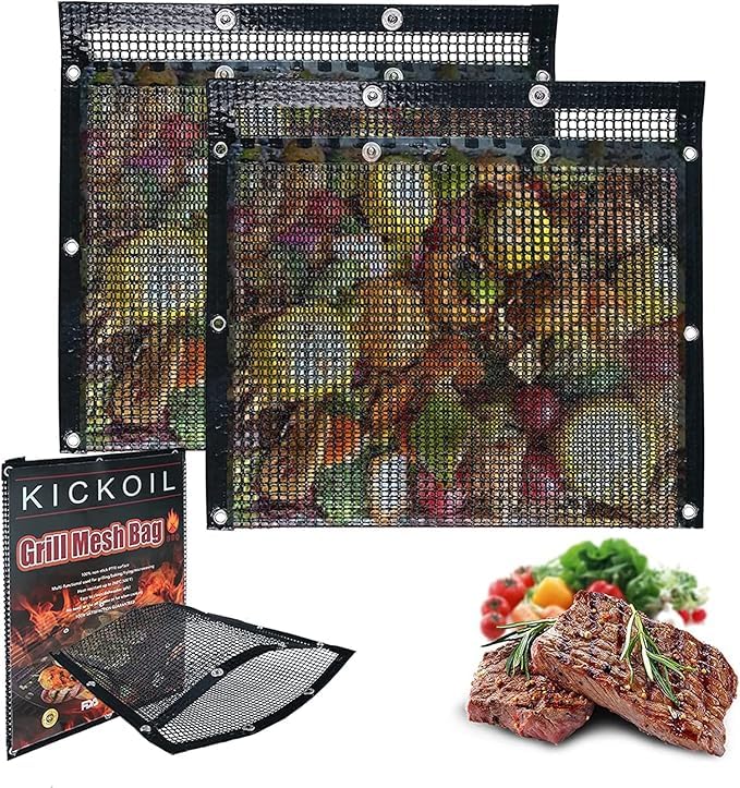 Large bbq mesh grill bags set 2 reusable non-stick grill bag for charcoal gas electric grills&smokers 15.7x11.8 inch heat resistant barbecue bag vegetables grilling pouches grill accessories bbq tools