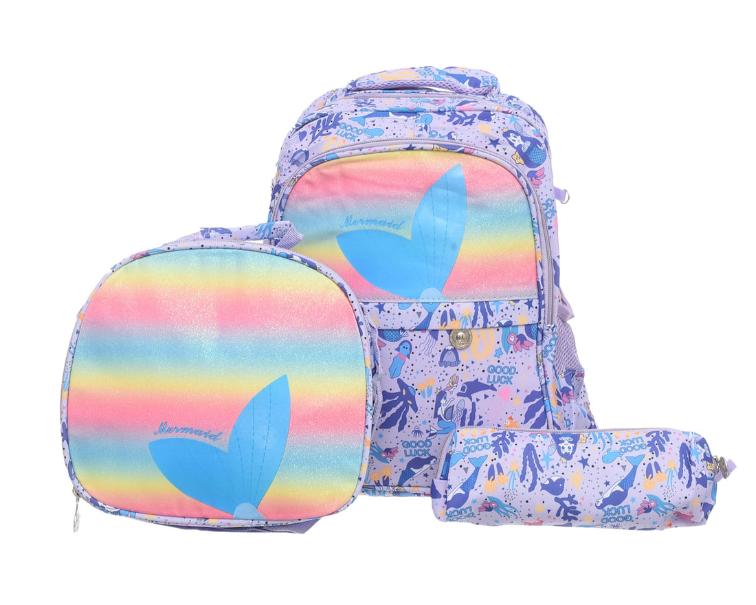 MG-2 1408 3-Piece School Backpack Set, Large School Bag with 3 Zippers, Matching Lunch Bag & Pencil Case, Durable & Lightweight for Kids & Students