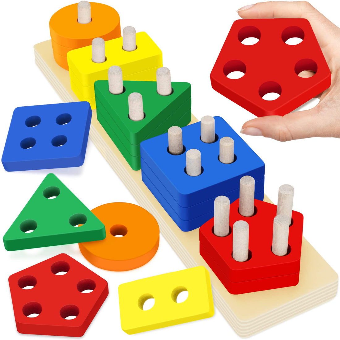 Montessori Toys for 1+ Year Old, Baby Toy 12-18 Months, Wooden Sorting & Stacking Toys for Toddlers and Kids, Preschool Fine Motor Skill Toy, Ideal Gift for Boys Girls Age 1 2 3 Years Old