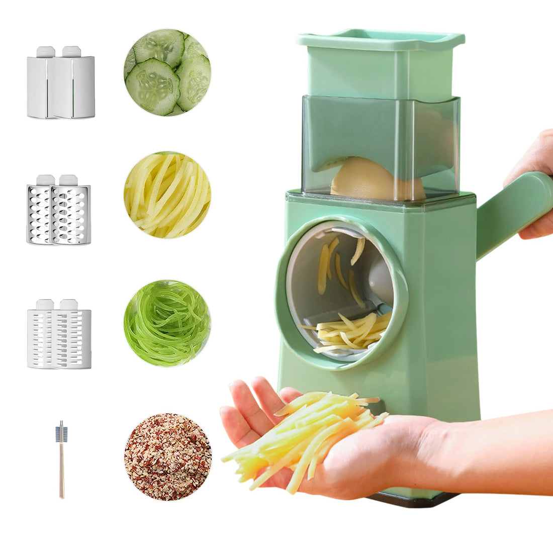 AHOUGER Rotary Cheese Grater Upgraded Cheese Shredder With handle 4 in 1 Square Storm Vegetables Chopper Slicer Food Veggie Chopper for Kitchen Potato Onion Hashbrown Nuts Fruit