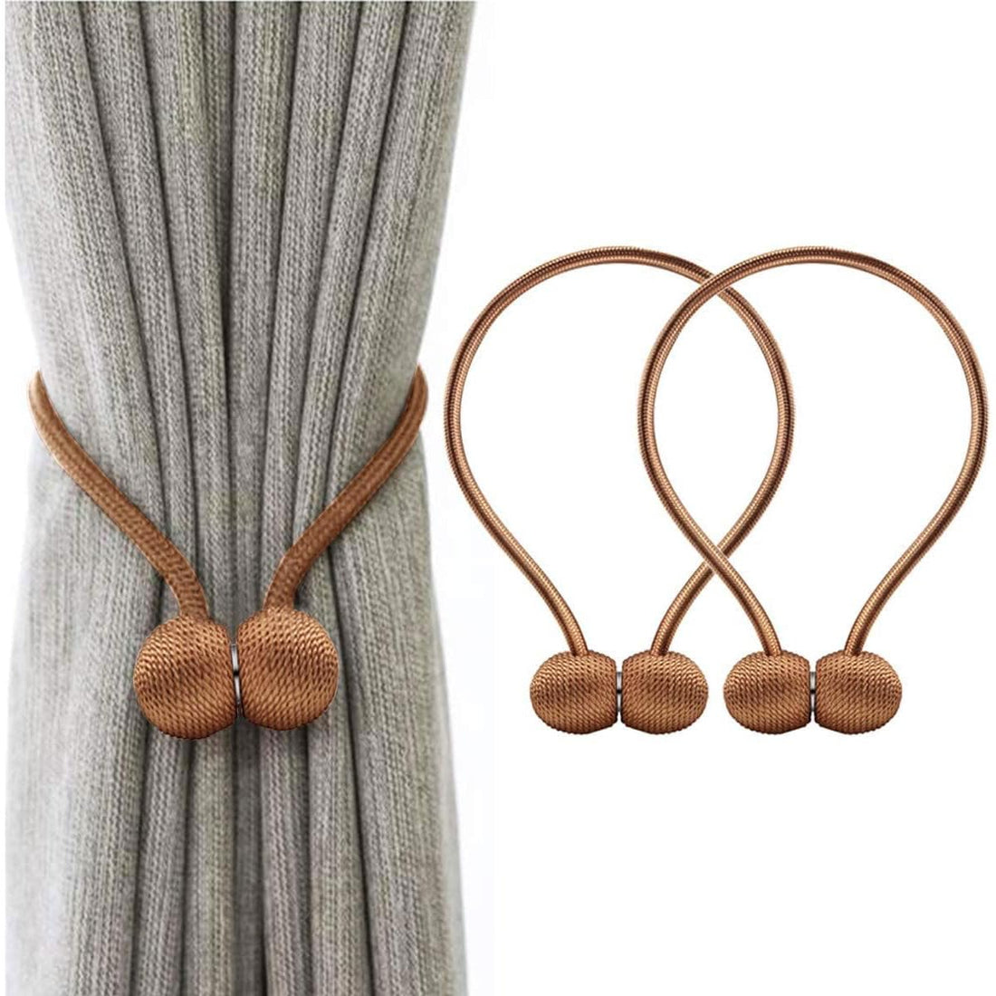 ECVV 2PCS Magnetic Curtain Tiebacks Clips Decorative Window Drape Twist Tie Backs Curtain Holders for Living Room Home Window Drapery (Orange)