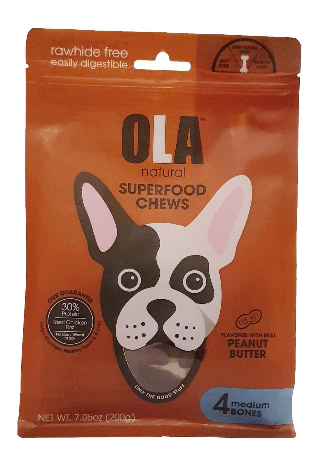 Ola Natural Treats for Dogs and Puppies 4 Medium Knotted Bones Peanut Butter Flavour - 200g
