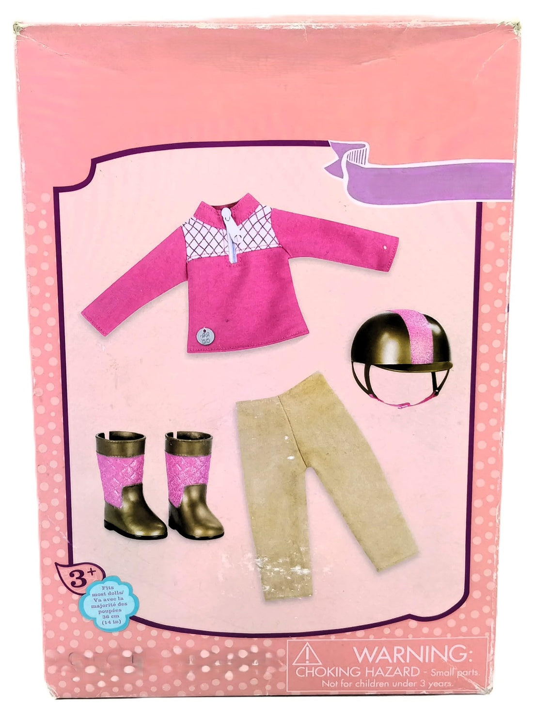 Doll Horse Riding Outfit Set for Girls, Includes Pink Top, Riding Trousers, Boots and Helmet
