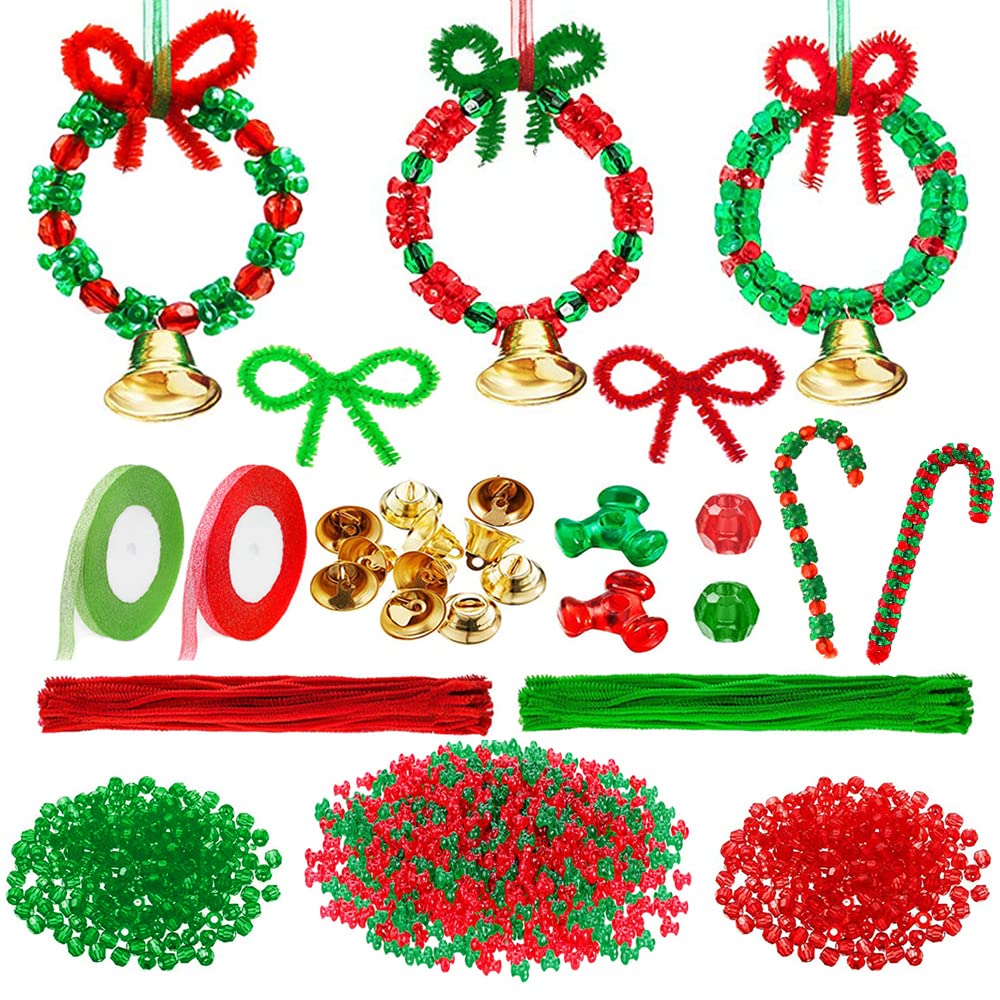 Airssory 1 Set Christmas Wreath DIY Kits Include Resin Beads Iron Bell Pendants Acrylic Beads Wire Ribbon for Christmas Holiday DIY Projects - 10.5x10mm