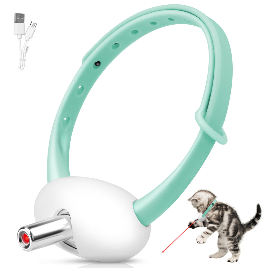 Automatic Collar Cat Toy, Upgraded Laser Cat Toys, Flashing and Lasting modes, 8-12″ Bend Collar & 41°Adjust Angle free hands. Type-C USB Charge 1H and works 12H. Gifts for Ailurophile