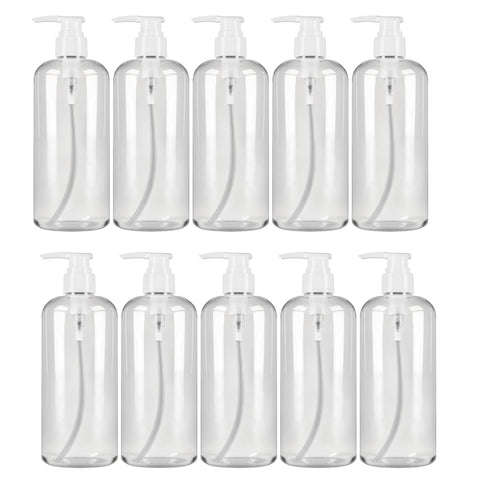 Max Water 500ML Refillable Lotion Pump Bottles, Empty Clear Plastic Dispenser for Soap Shampoo Body Wash Gel Hand Sanitizer BPA Free Leak Proof 10-Pack