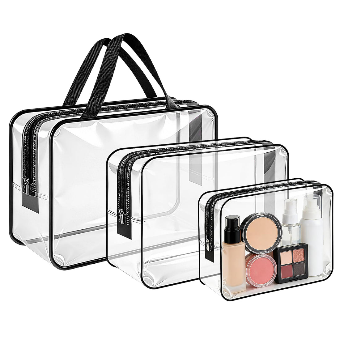 Funnasting Clear Wash Bag for Toiletries , 3 in 1 Waterproof Clear PVC Travel Makeup Bag Business Bathroom for Men, Women and Kids