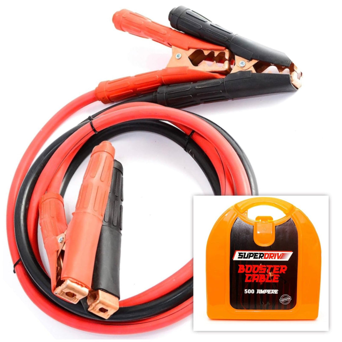 Super Drive Superdrive 500Amp Jumper Cables for Car Battery, Heavy Duty Automotive Booster Cables for Jump Starting Dead or Weak Batteries with Carrying Orange Plastic Box Included