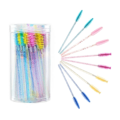 100PCS Disposable Eyelash Brush, Mascara Wands Crystal Makeup Spoolie Brushes Applicators for Eyelash Extensions and Eyebrow Brush with Container (Crystal Multicolor)