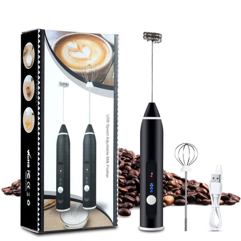 Milk frother rechargeable handheld 3-speed adjustable for latte coffee cappuccino with extra egg mixer