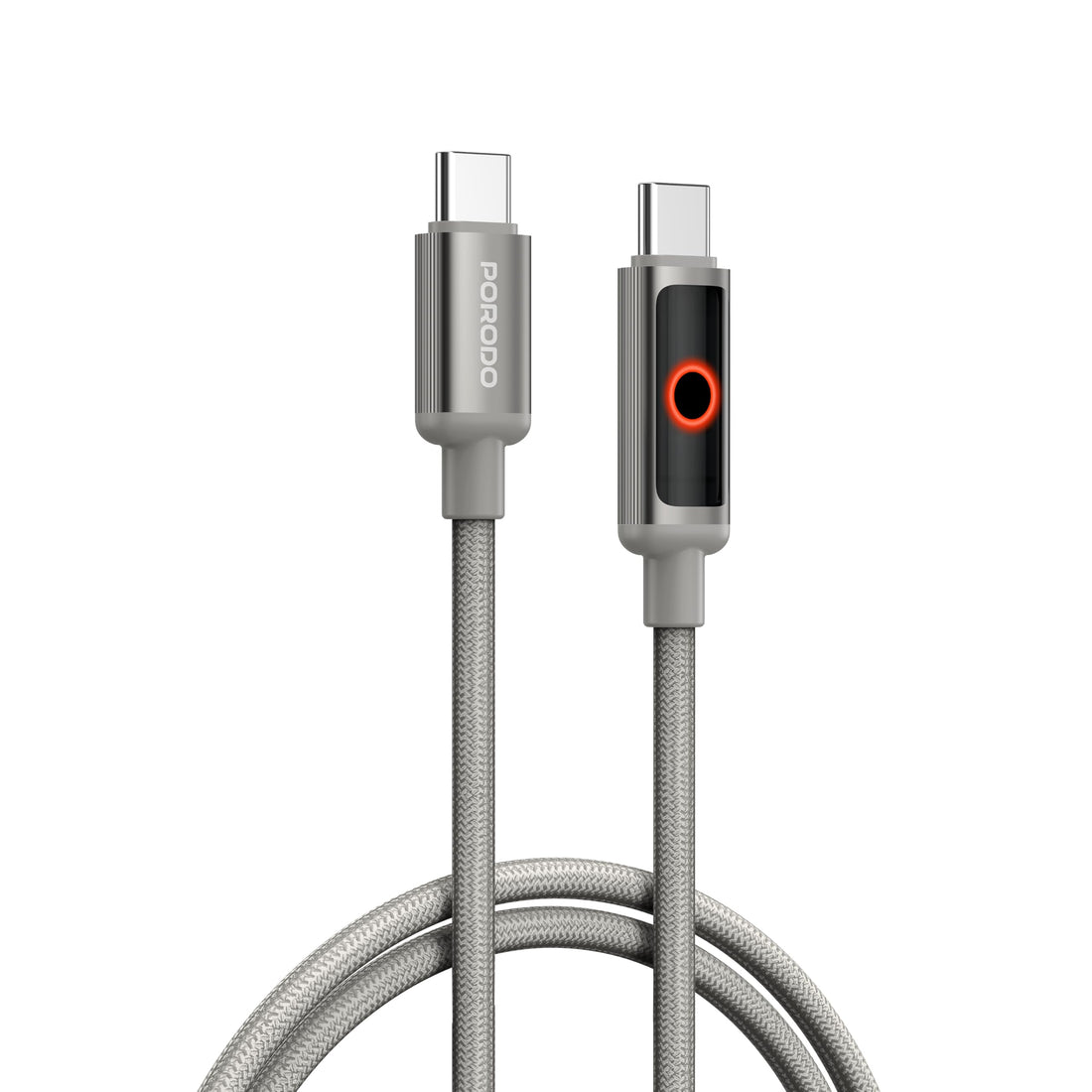Porodo Chargelite USB-C to USB-C Cable, PD 60W, 1M Wire, Auto Power Off, LED Smart Indicator, 480Mbps Data Transfer Speed, Fast Charging, Durable Braided Cable - Grey