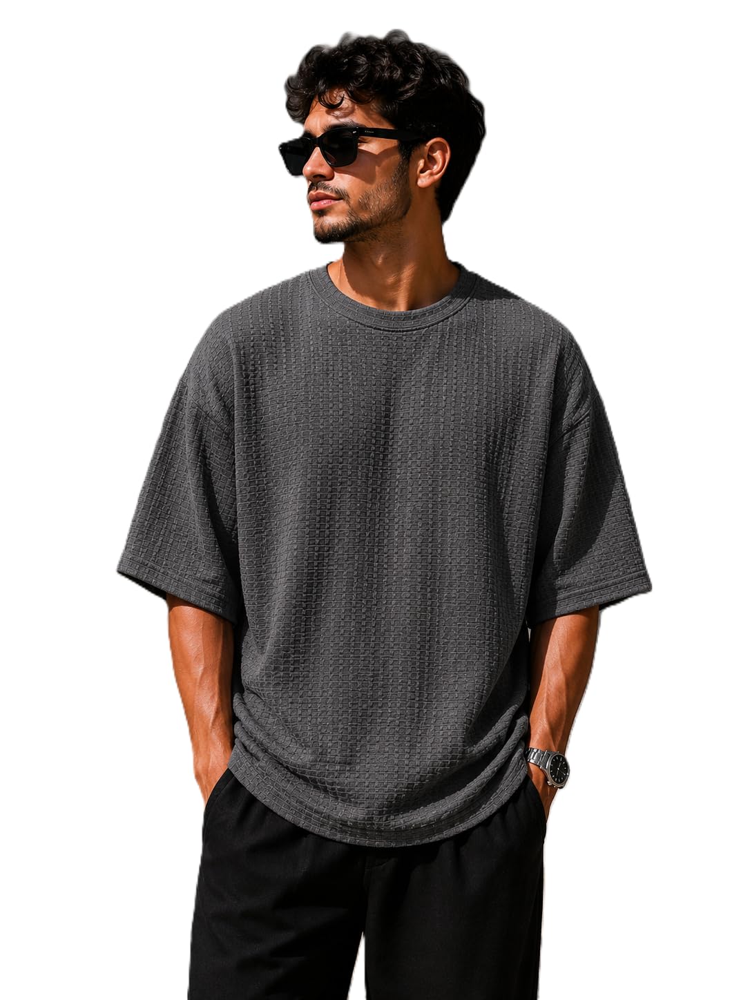 Oversize Men's Waffle Loose Fit Lightweight Soft Casual T-Shirt Multicolor