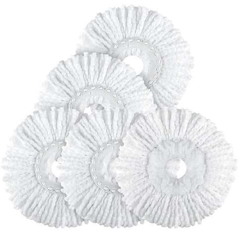 Spin Mop Replacement Head 5 Pack - Magic Refill for Hurricane 360° Systems, Microfiber Head, Round Shape Standard Universal Size
