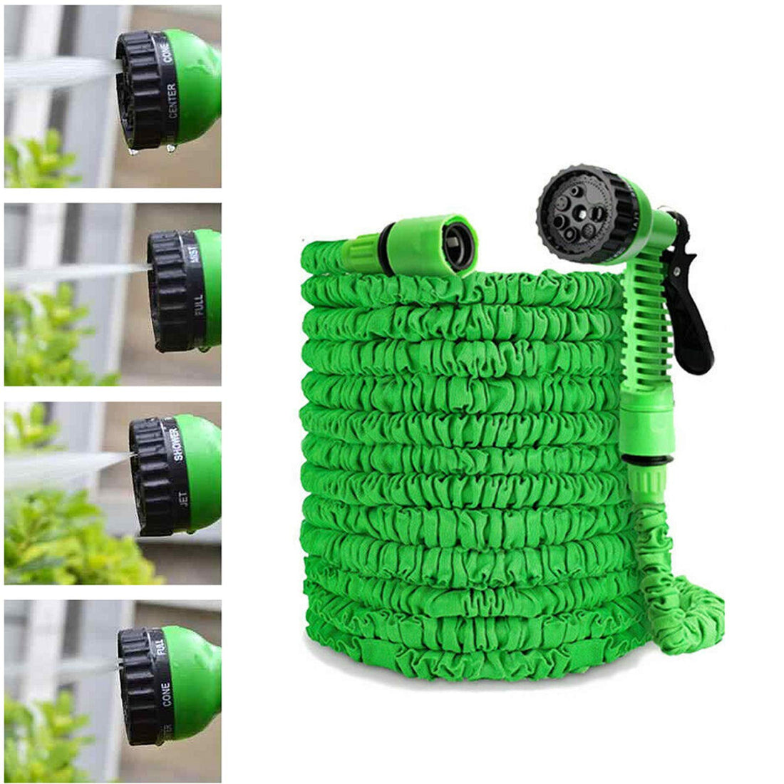 Garden Hose Pipes Expandable 100FT Expanding Magic Water Hosepipe for Garden with 7 Function Spray Gun Nozzle & 3/4", 1/2" Fittings Flexible Extra Strength Watering Hose Lightweight Easy Storage-Green