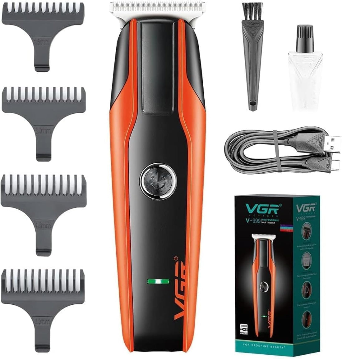 VGR V-999 Professional Rechargeable Cordless Beard Hair Trimmer Kit with Dual Motor, Guide Combs Brush USB Cord for Men, Family or Pets Rechargeable Li-ion Battery 120 minutes Runtime