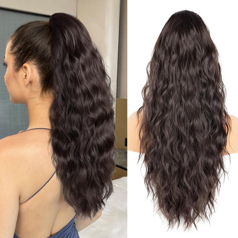 Ponytail Extension, Claw Clip Ponytail Extension 60 TO 65 CM Long Dark Brown Curly Clip in Pony Tails Hair Extensions Synthetic Layered Fluffy Hairpieces for Women (SHT-12)
