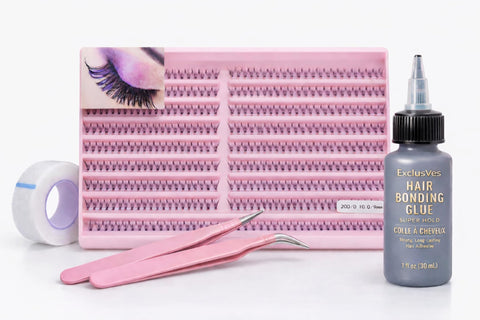 20D Cluster Lashes Kit 9mm – Individual Volume Eyelash Extensions Set with Bonding Glue, Eyelash Tape Roll & 2-in-1 Tweezers, Natural Soft Look, Easy Application for Salon & Home Use