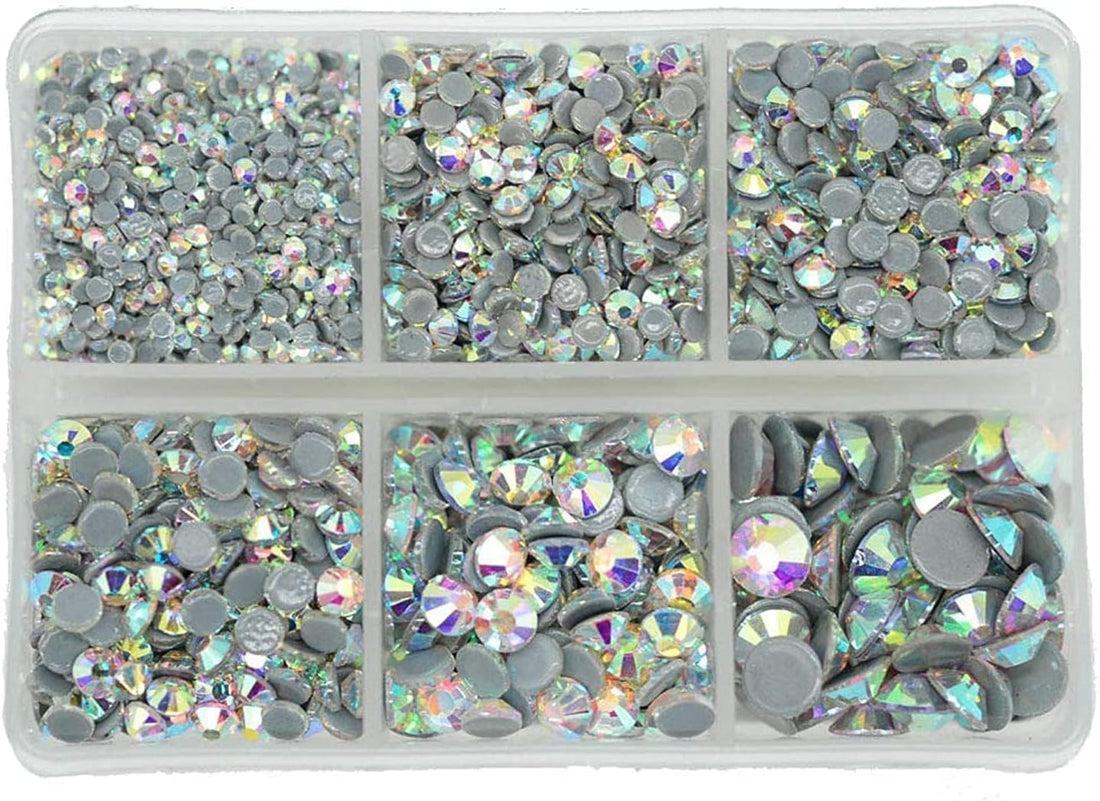 Queenme 3300pcs AB Hotfix Rhinestones Hot Fix Crystals Mixed Size Flatback Rhinestones for Clothes Shoes Crafts Hot Fix Round Glass Gems Stones Flat Back Iron on Rhinestones for Clothing 2MM-6MM