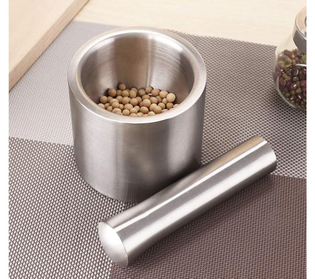 Generic Stainless Steel Mortar and Pestle Set with Lid, Heavy-Duty Kitchen Grinding Tool, .flo