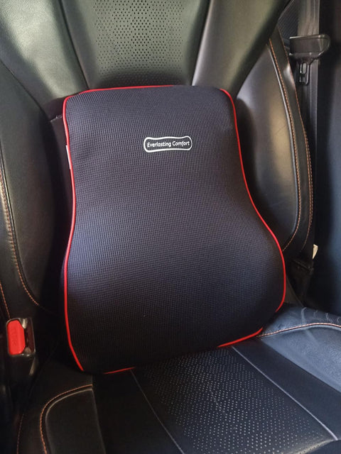 ASSAFCO Memory Foam Lumbar Support Pillow for Computer/Desk Chair, Car Seat, Gaming Chair (black/red)