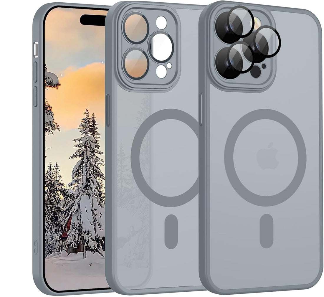 Grabist Magnetic Compatible with iPhone 14 Pro Max Case, Upgraded [Full Camera Protection with lens] [Compatible with wireless charging] [Translucent Matte] Shockproof Protective Case (Titanium Gray)