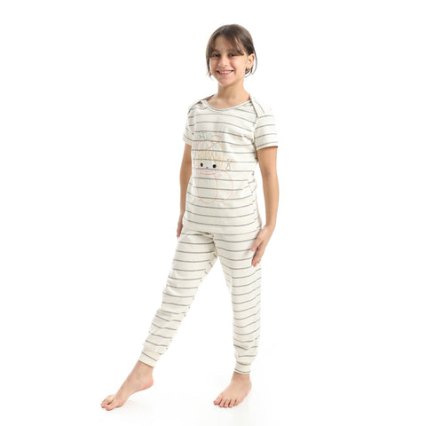 Girls Girls' summer pajamas with chest prints Girls' summer pajamas with chest prints