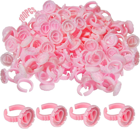 Glue Rings for Eyelash Extensions, 100Pcs Flower Shaped Plastic Lash Glue Rings Spoolies for Lash Extensions, Pigment Rings, Makeup Glue Holder Rings, Lash Blossom Cup for Eyelashes Supplies
