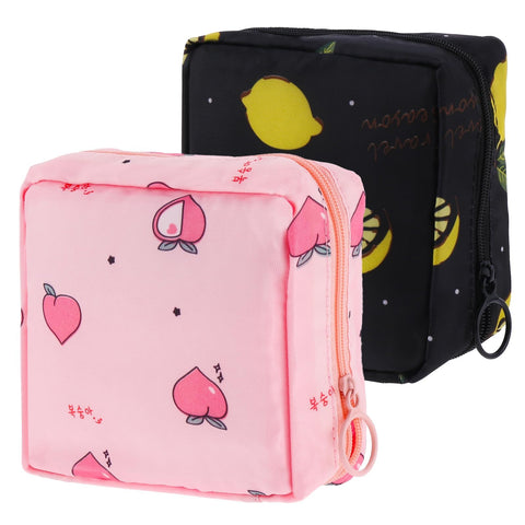 2Pcs Sanitary Napkin Storage Bag,Sanitary Pad Pouch Storage Bag for Women,Cute Waterproof Period Bag Portable Period Pouch with Zipper Tampon Holder for Women Ladies Teen Girls School