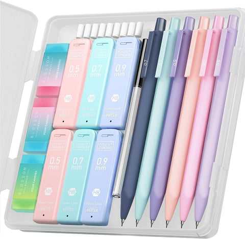 Four Candies Cute Mechanical Pencil Set, 6PCS Pastel Mechanical Pencils 0.5 mm & 0.7mm & 0.9mm with 360PCS Leads,3PCS Erasers and 9PCS Eraser Refills, Aesthetic Mechanical Pencils for Girls Writing