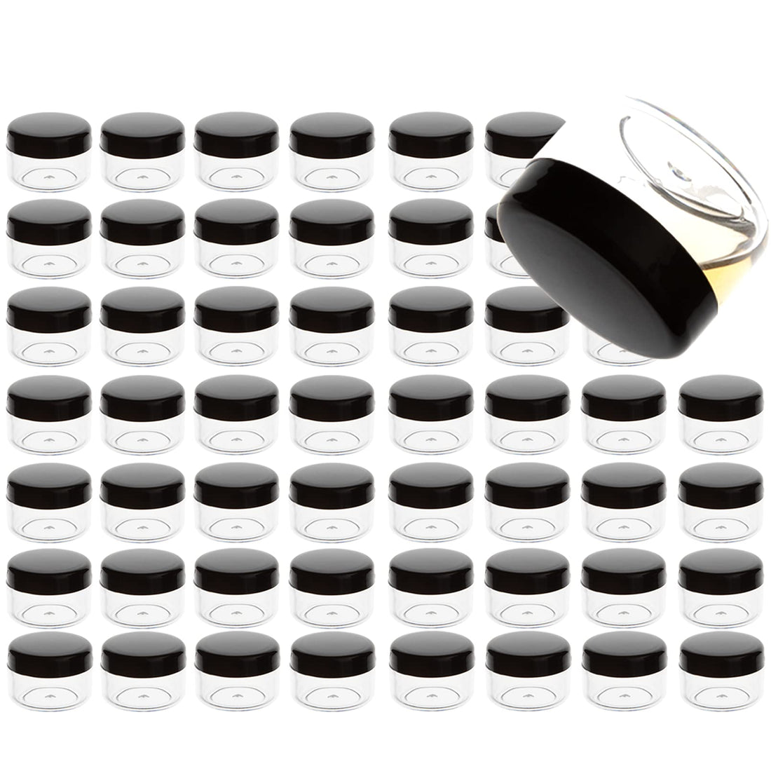 3gram/ 5gram/ 10gram Cosmetic Containers with Lids Sample Gram Plastic Containers Lotion Jars with Black Lids, 5g-50pcs-new