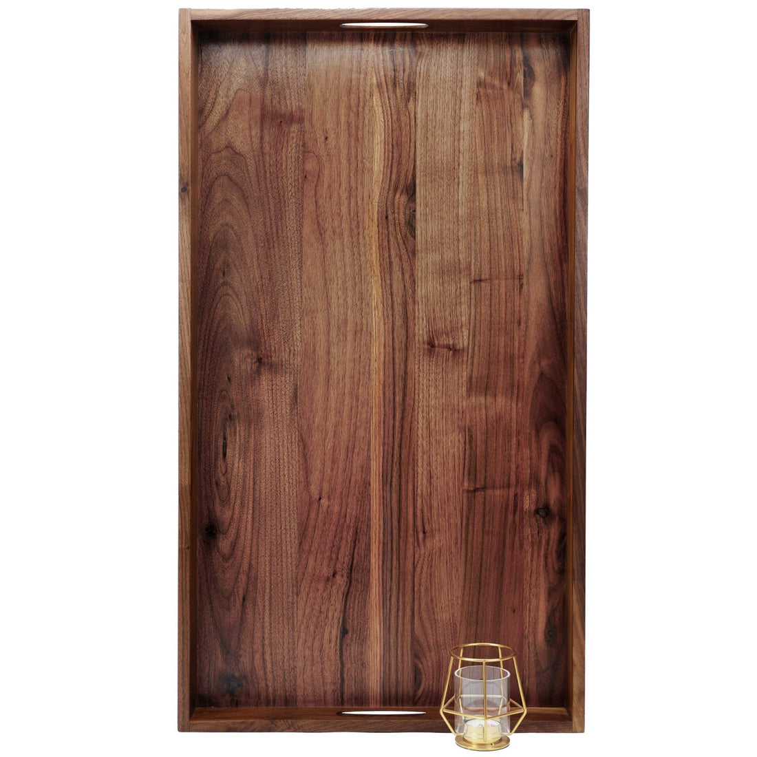 32 x 18 Inches Extra Large Rectangle Black Walnut Wood Ottoman Tray with Handles, Serve Tea, Coffee Classic Wooden Decorative Serving Tray