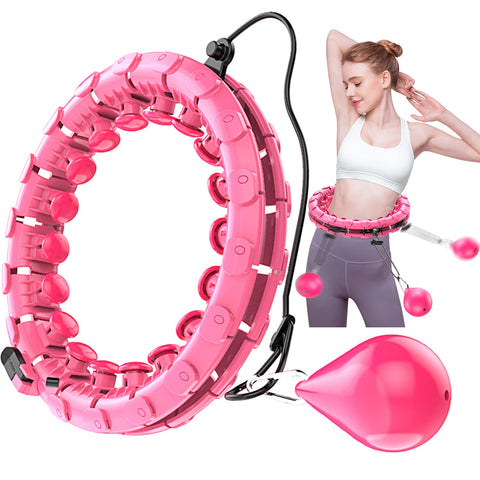 LEAFIA Smart Hula Hoop, Detachable 24 Sections and Adjustable Soft Tire Massage, No Falling, for Adults, kids, Beginners, Children, Fitness, Massage, Weight Loss, Exercise, Weighted, Sports (Pink)